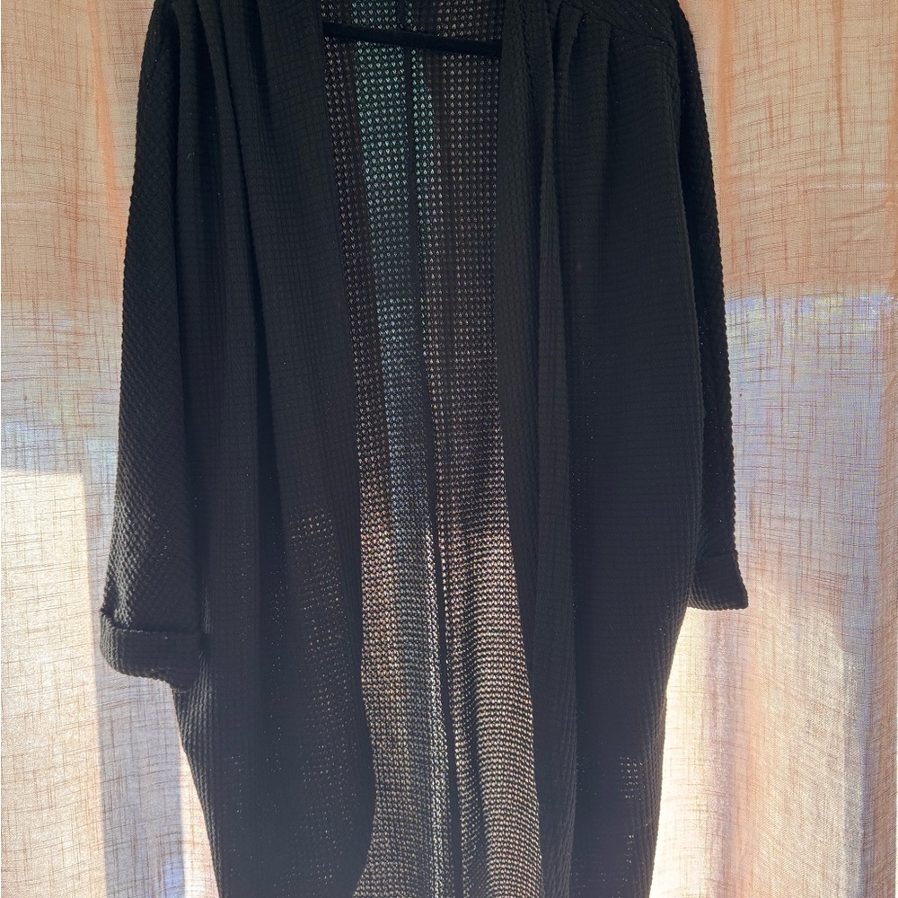 Long Black Open-Front Cardigan